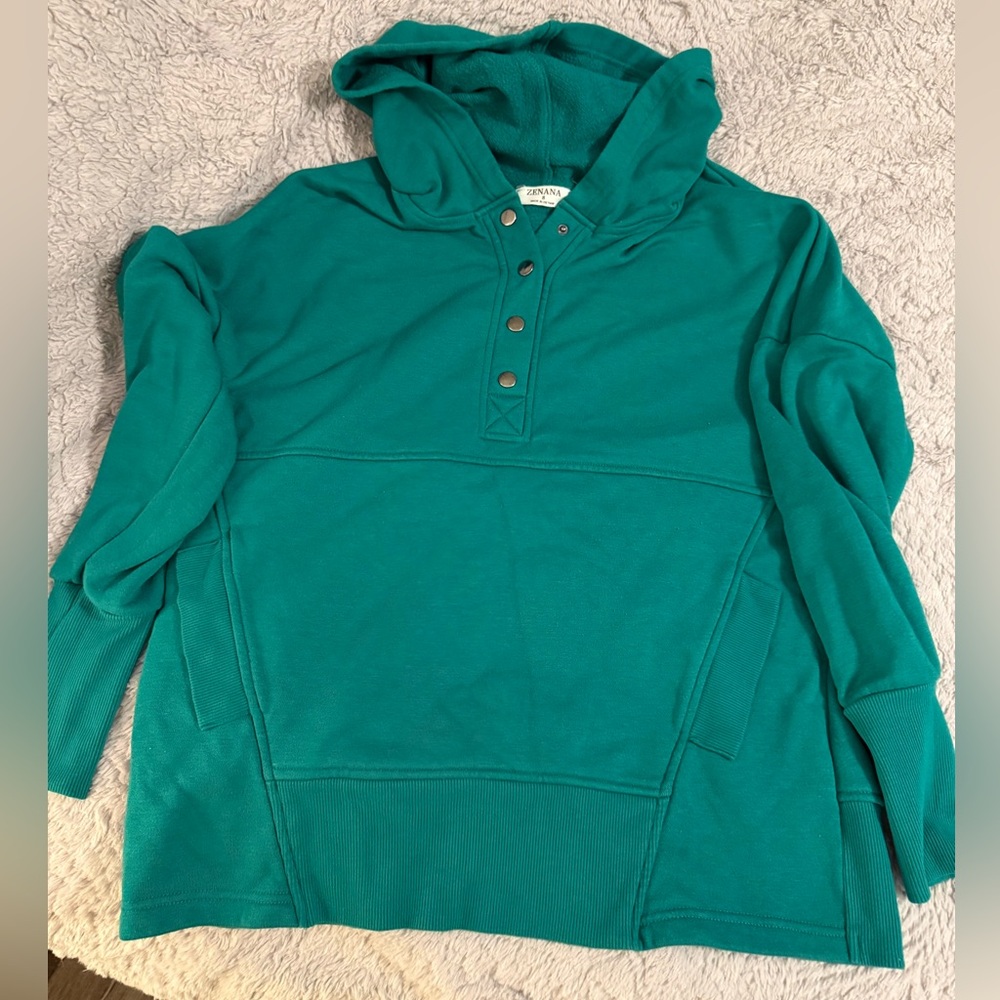 Zenana Outfitters Teal Buttoned Hoodie